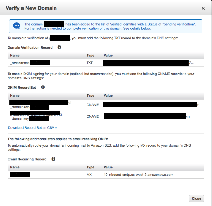 AWS will auto-generate DNS records for you to add to your domain registrar